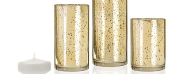 Gold Metallic Cylinders w/ Floating Candles, Set of 3